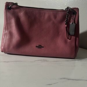 Coach Pebbled Leather Shoulder Bag in Mauve Pink